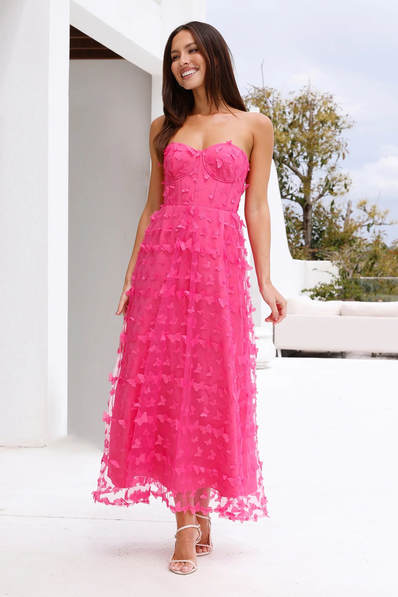 Bright Dance Strapless Tulle Maxi Dress Pink