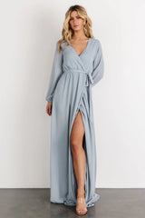Breanne Faux Wrap Maxi Dress | Light Blue