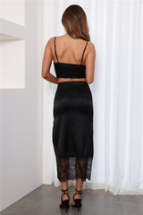 Deluxe Love Satin Maxi Skirt Black