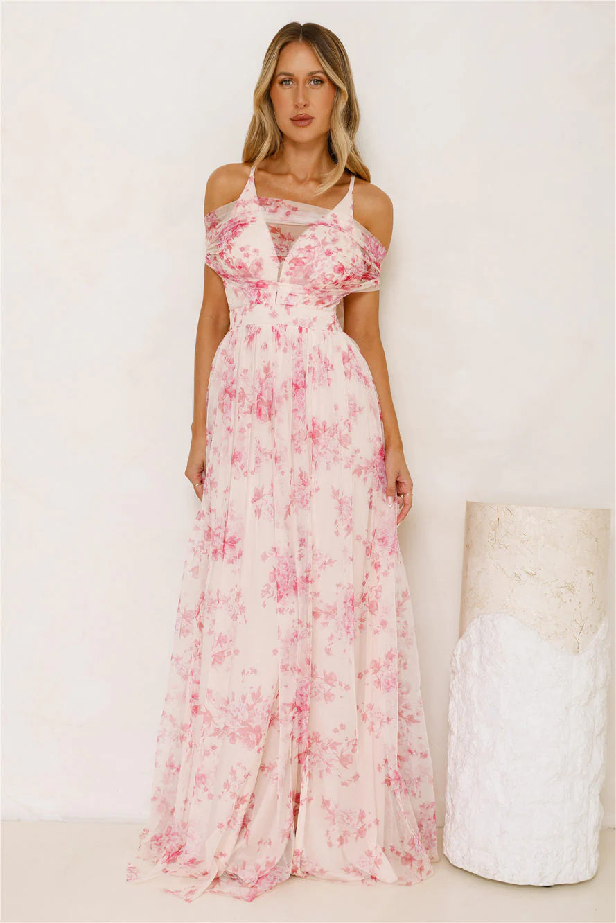 Enchanted Petals Maxi Dress Fuchsia