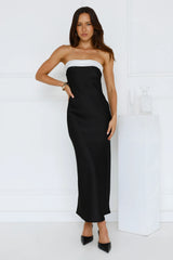 Black Tie Soirée Strapless Satin Maxi Dress Black