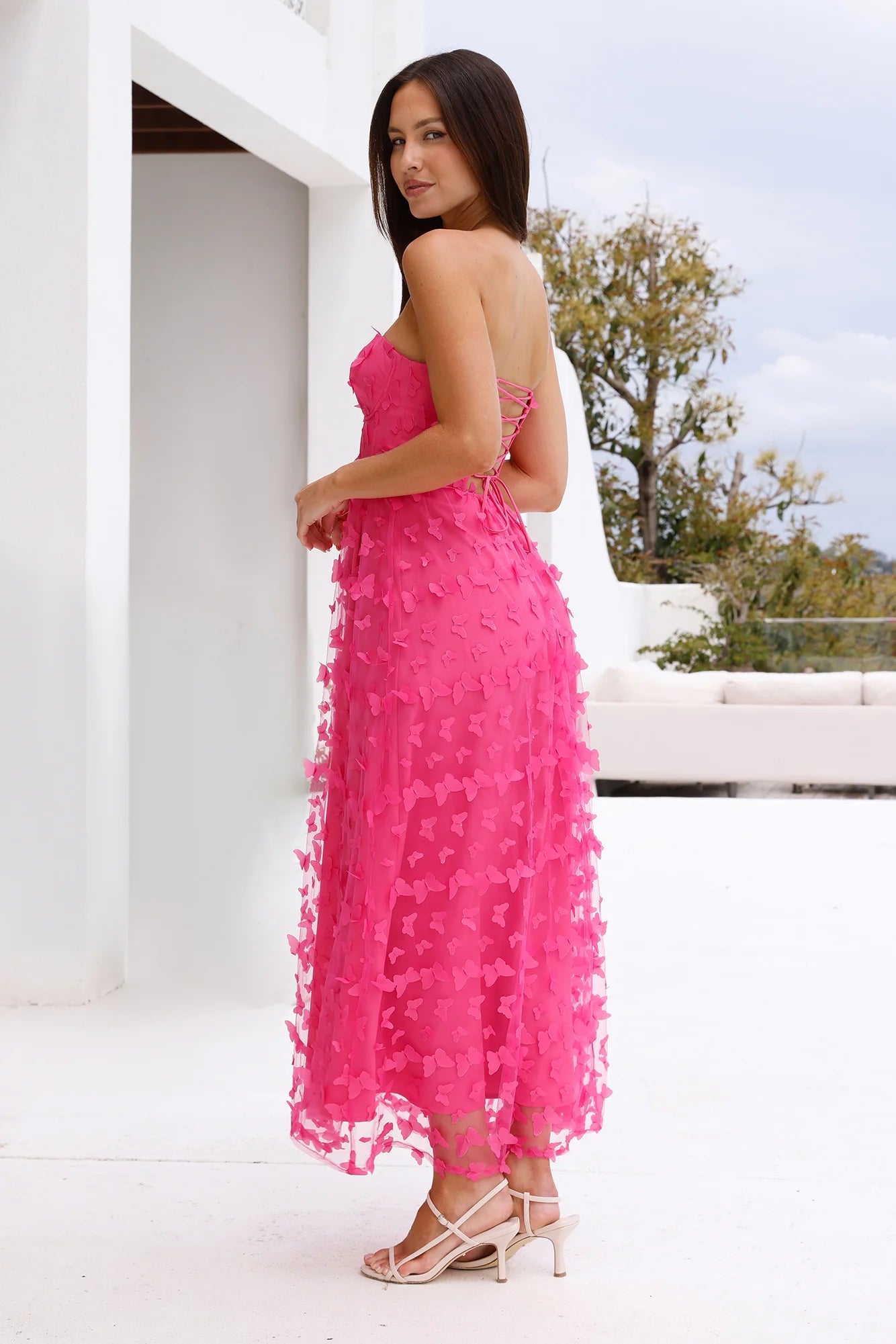 Bright Dance Strapless Tulle Maxi Dress Pink