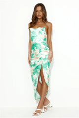 The One For You Satin Midi Dress Green