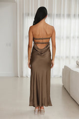 Up And Downs Satin Maxi Dress Brown