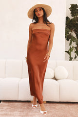Calling You Satin Maxi Dress Brown
