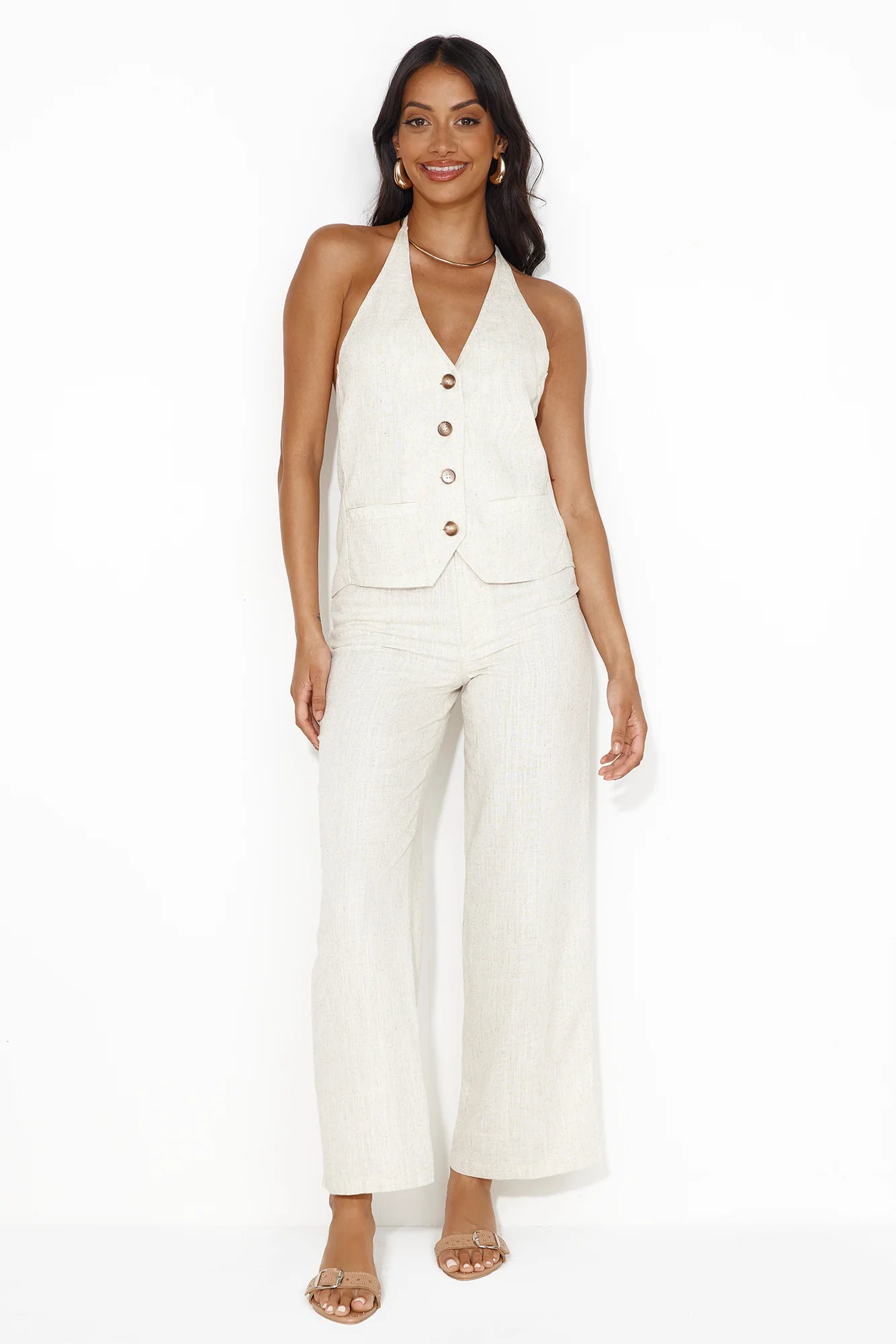 Country Retreat Linen Blend Vest Top Natural