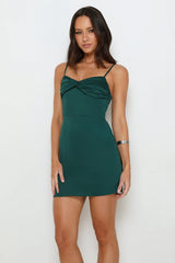 Cocktail Hour Chic Satin Mini Dress Green