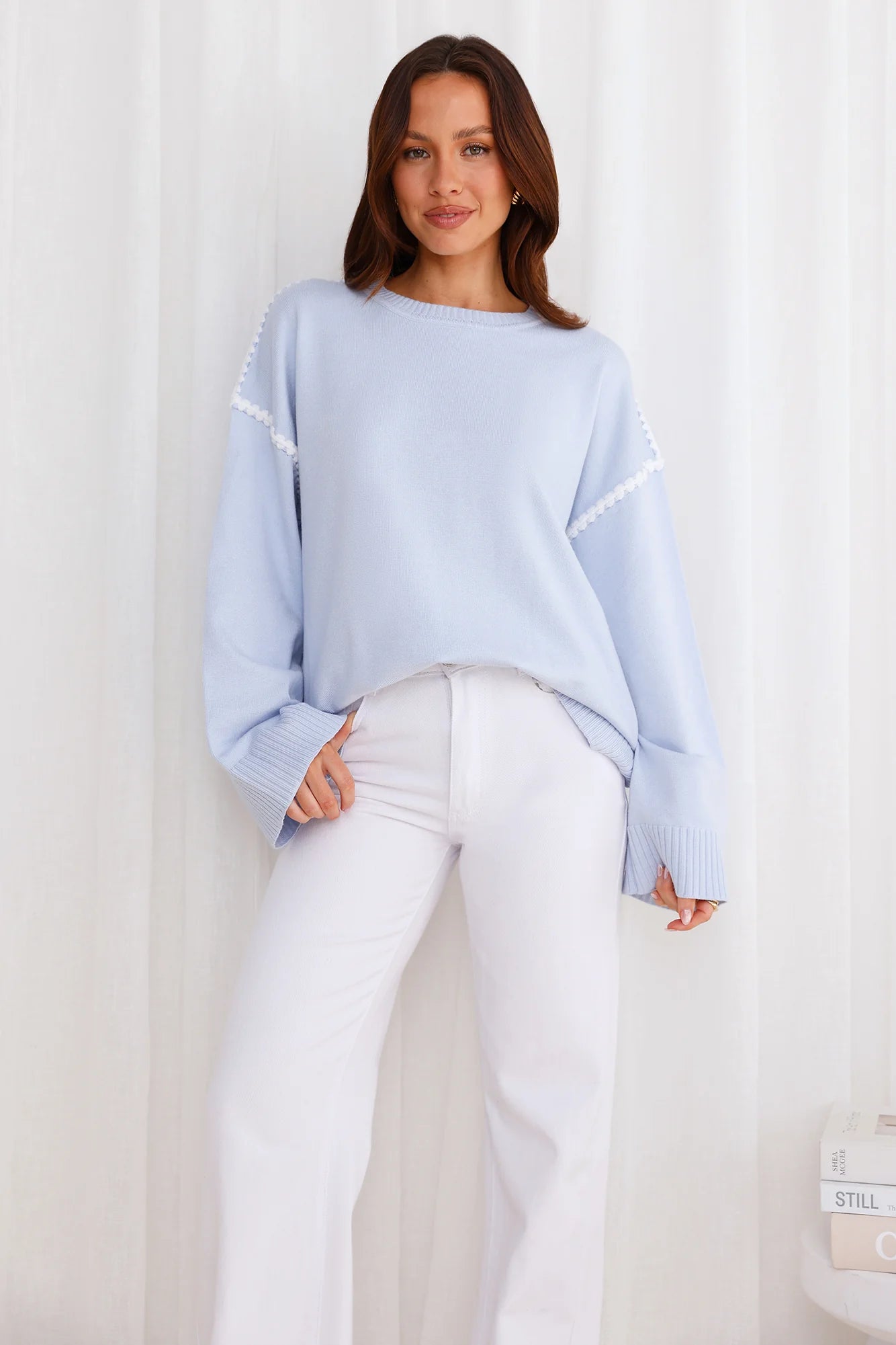 Warm Cottage Knit Sweater Blue
