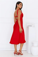 Flirtation Station Satin Midi Dress Red