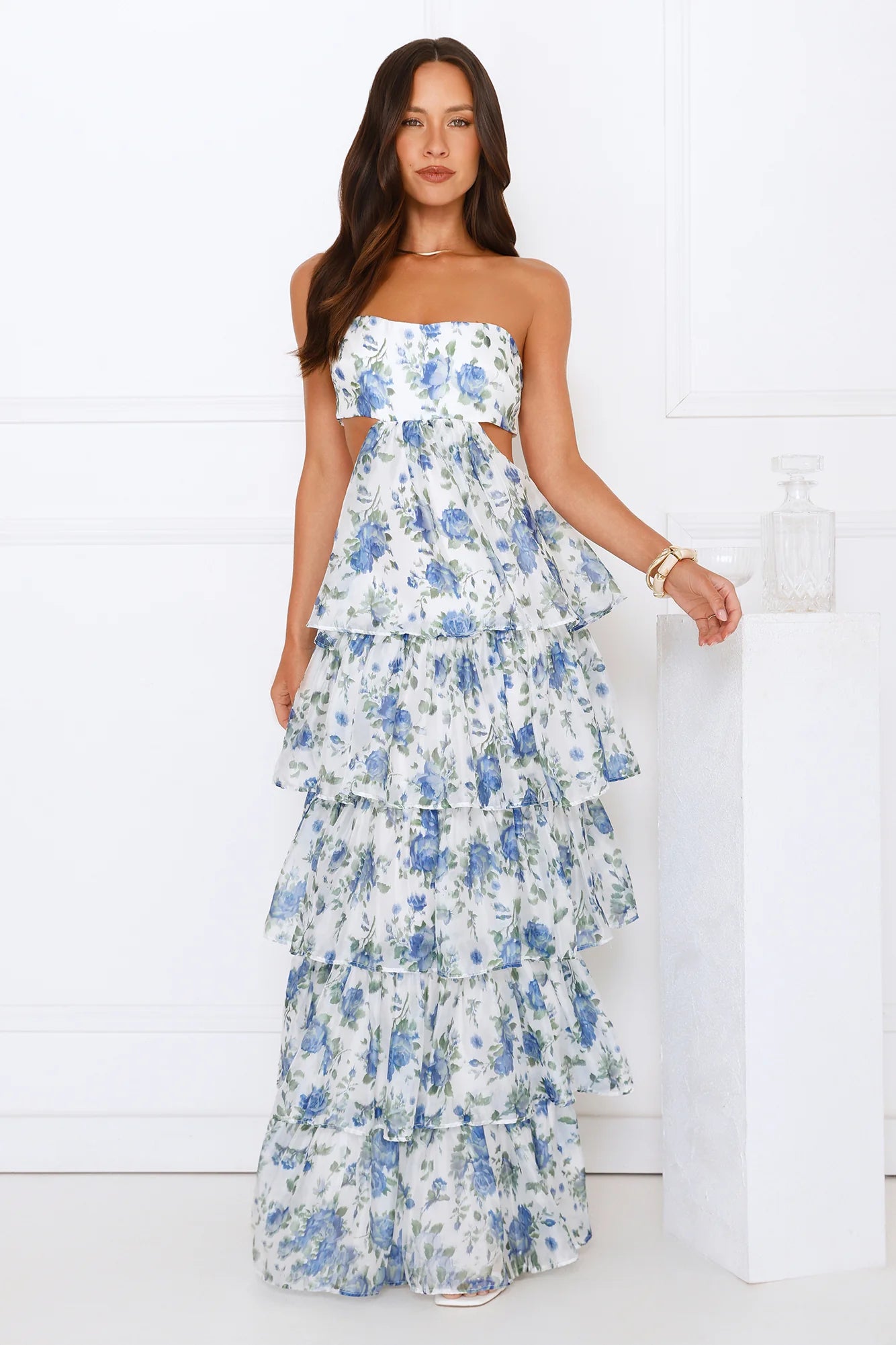 Bloom Spell Strapless Maxi Dress Blue