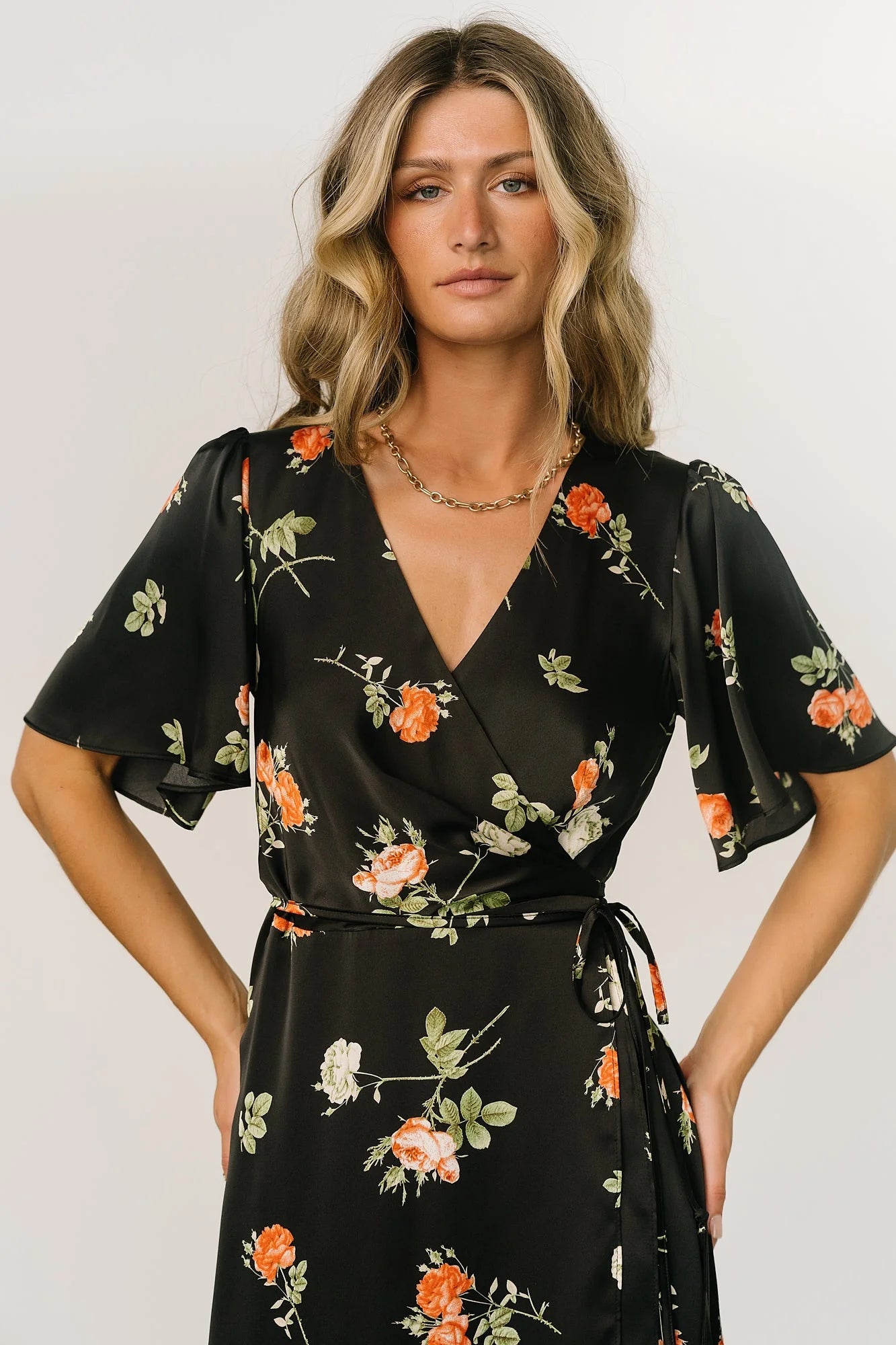 Amara Wrap Dress | Black + Coral Floral