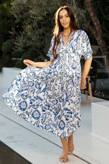 Austin Kimono Dress | Cobalt Print