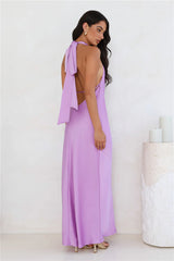 Delicate Dazzle Halter Satin Maxi Dress Purple