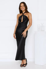 Essence of Style Halter Satin Maxi Dress Black