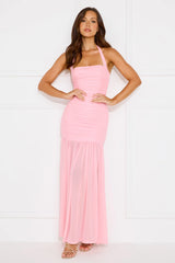 Aveline Halter Mesh Maxi Dress Pink