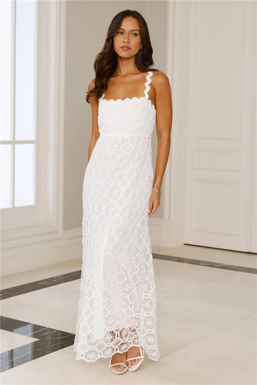 Catching Up Embroidered Maxi Dress White