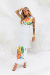 Bloomin' One Shoulder Mesh Maxi Dress White