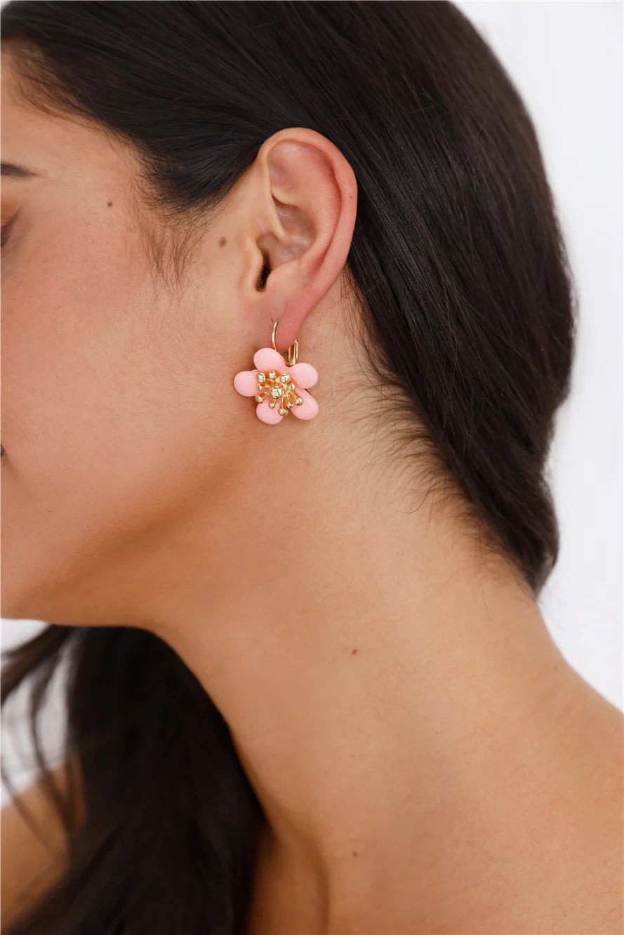 18k Gold Plated Beachy Girl Earrings Gold Pink