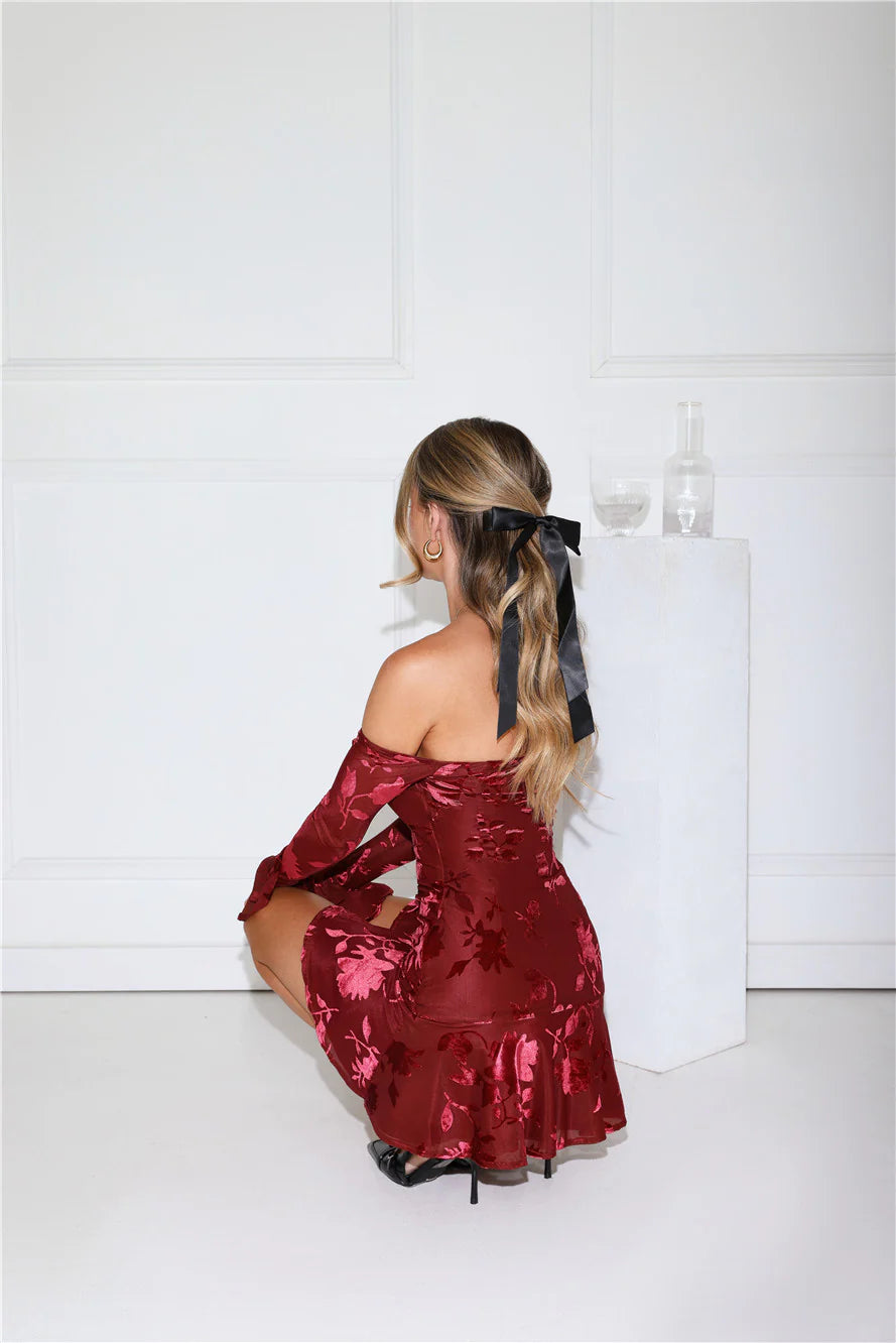 Electric Envy Off Shoulder Mini Dress Wine