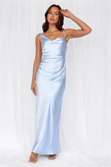 The Madeline Cowl Satin Maxi Dress Blue