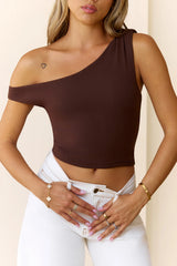 BASE Luxe Rib Luxe Line Off Shoulder Top Chocolate