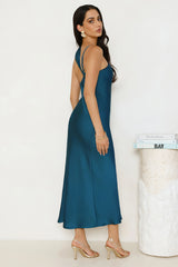 Whispering Palms Satin Midi Dress Teal