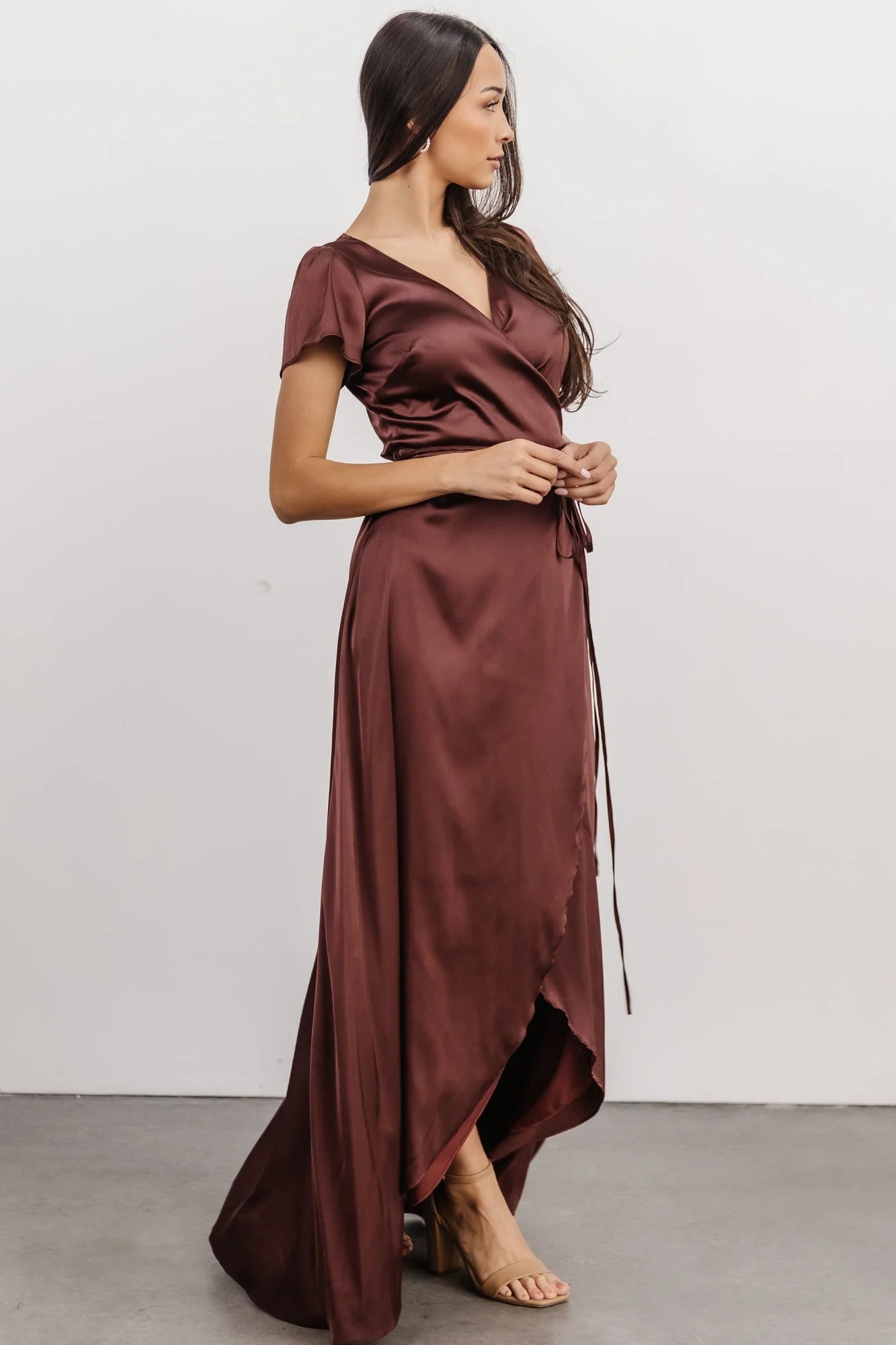 Krystal Satin Wrap Gown | Dark Clove