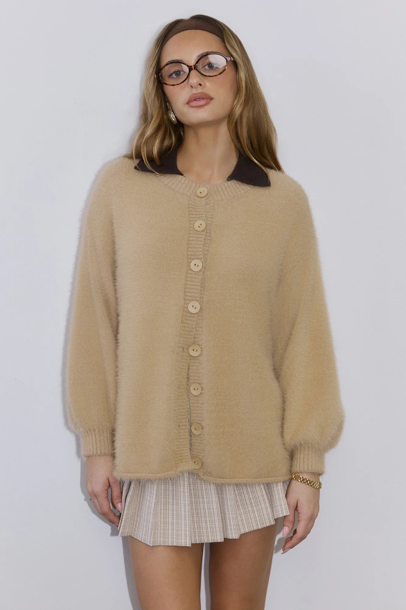 Crisp Snowfall Longline Fluffy Cardigan Tan