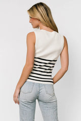 Myka Ribbed Tank Top | Ivory + Black
