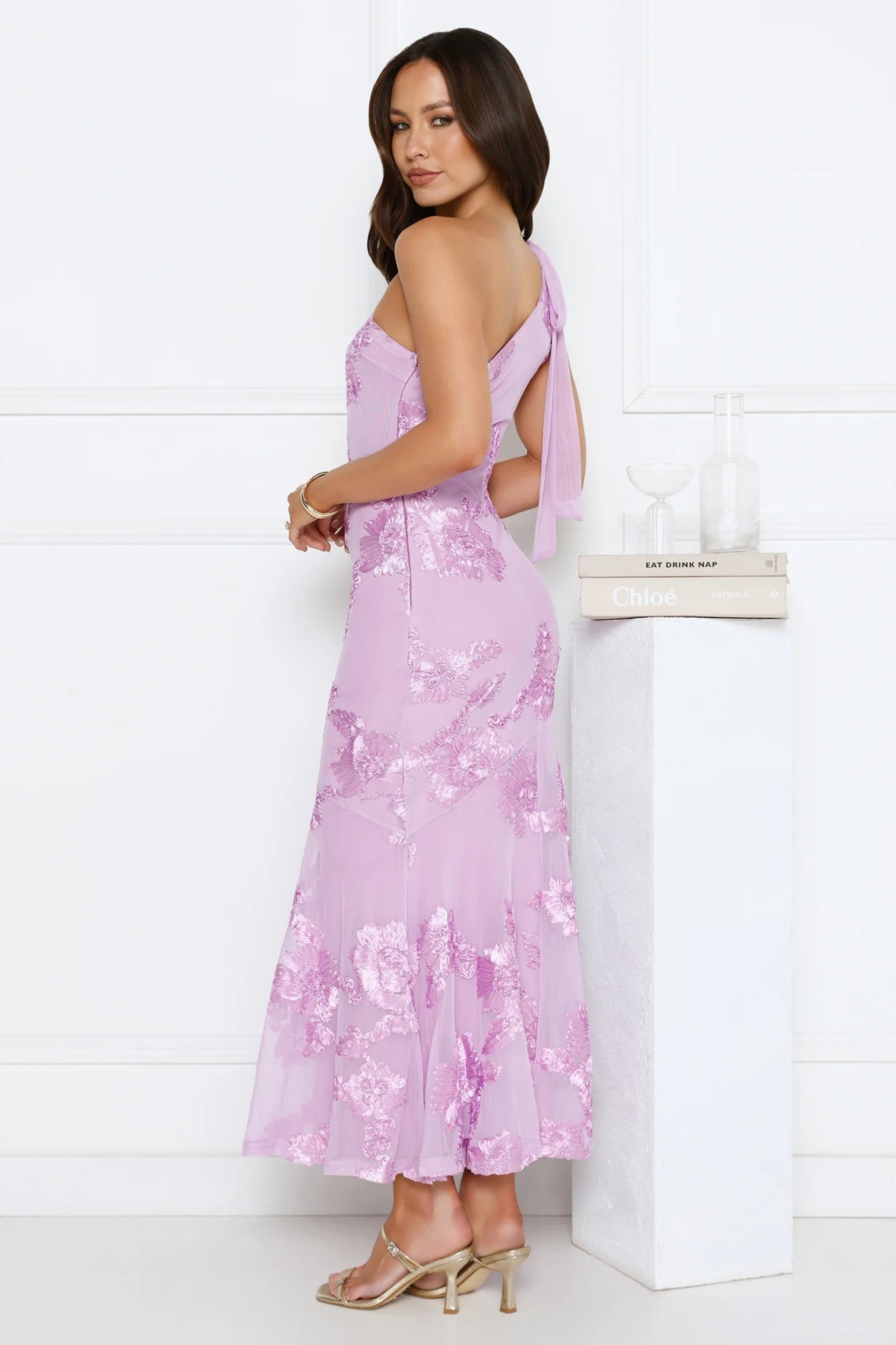 Glossy Girl One Shoulder Mesh Maxi Dress Lilac