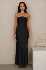 The Seraphina Strapless Satin Maxi Dress Black