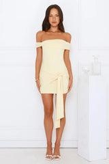 Petals And Moonlight Off Shoulder Mini Dress Yellow