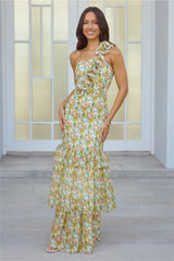 Blooming In Summer One Shoulder Maxi Dress Orange