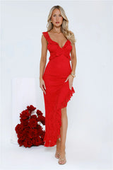 Enchanted By You Lace Midi Dress Red