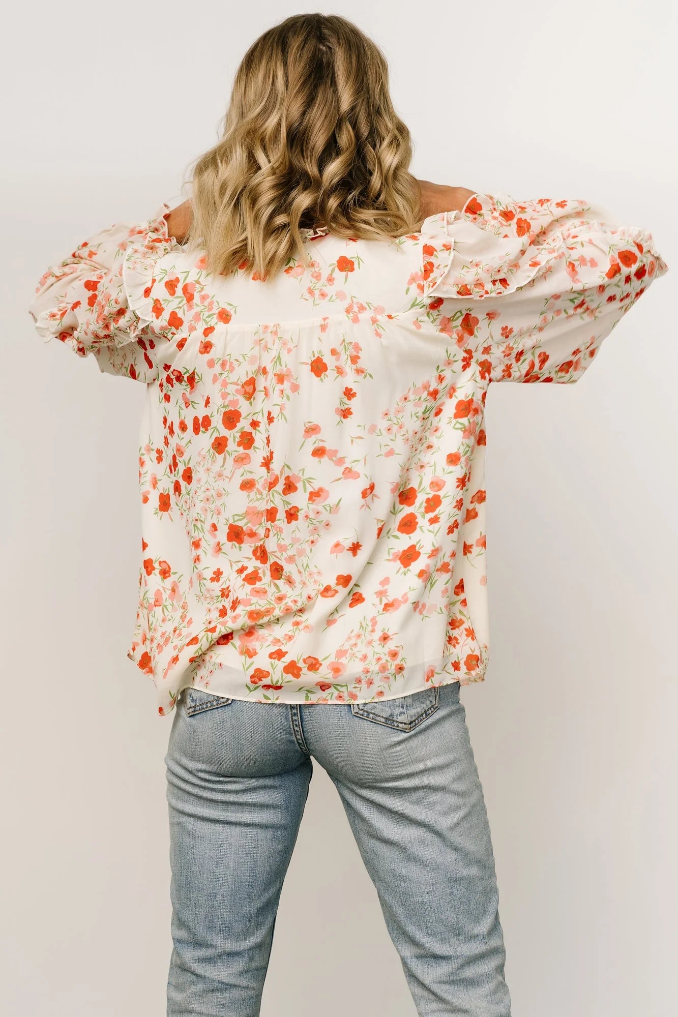 Karlie Long Sleeve Ruffle Top | Ivory + Red Multi