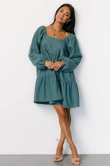 Selena Tiered Mini Dress | Vintage Teal