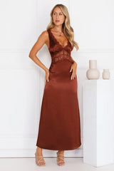 That Girl Theory Satin Maxi Dress Brown