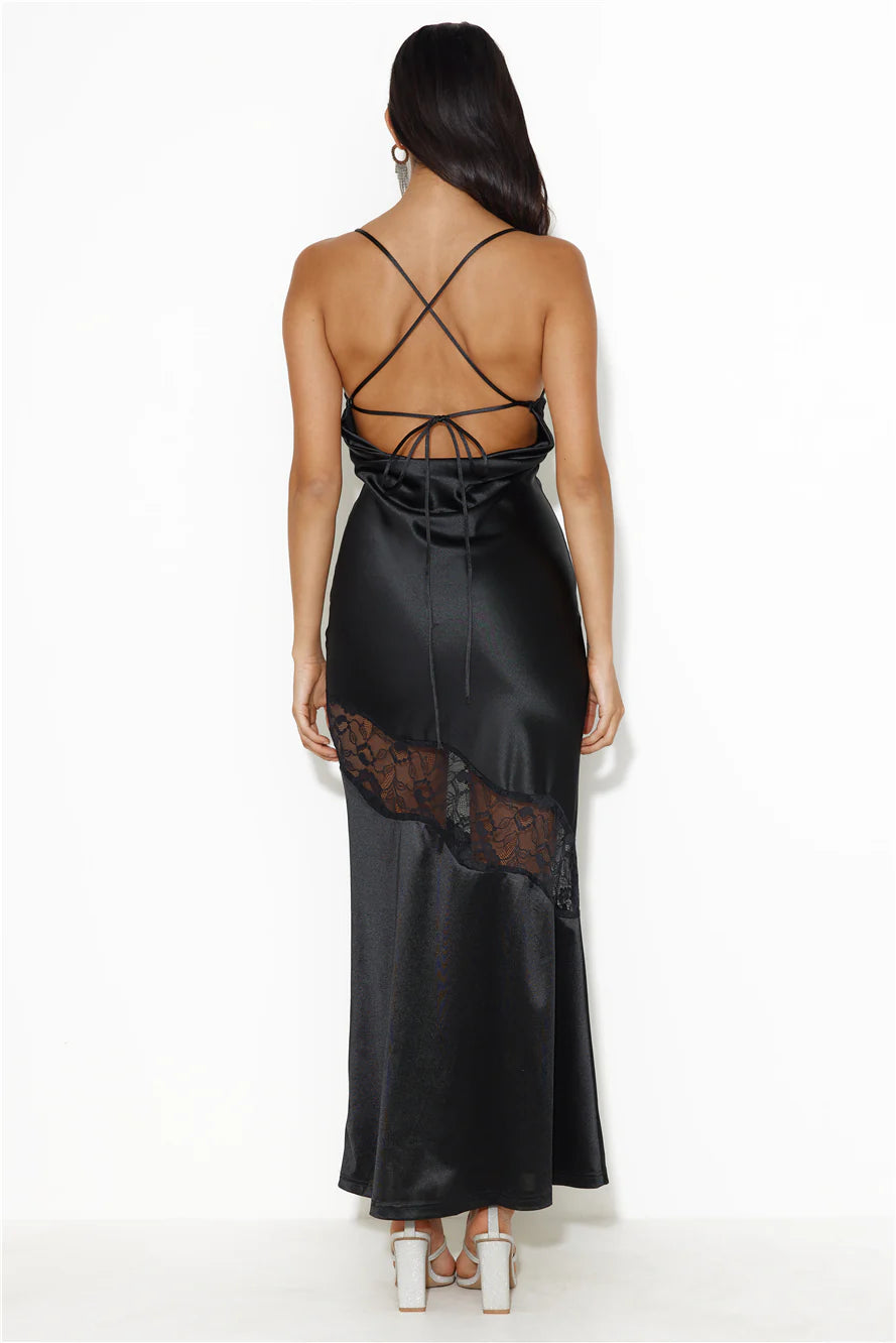 Formal Retreat Satin Maxi Dress Black