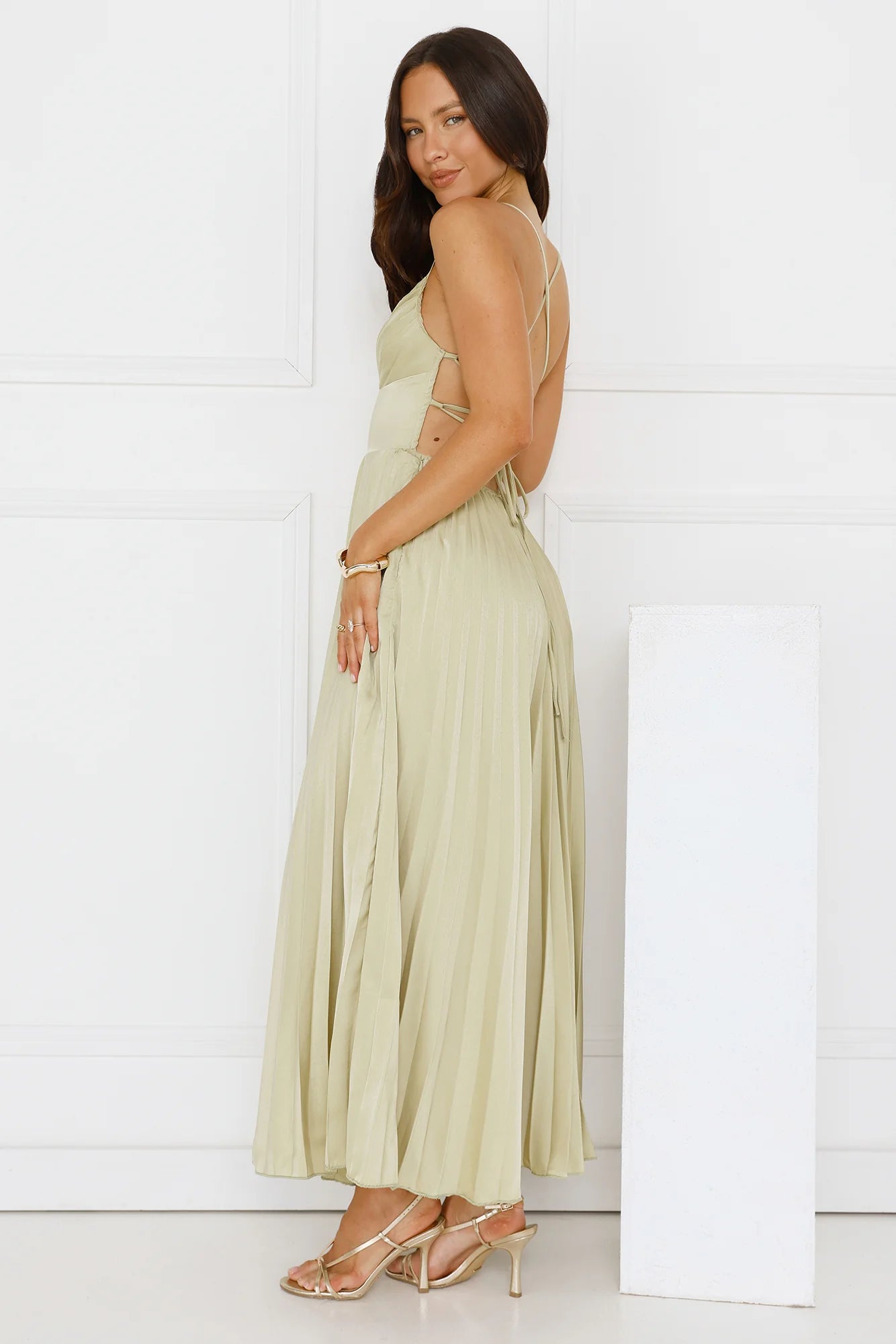 Exclusive Invite Satin Maxi Dress Lime