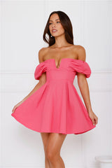 Darling Daze Off Shoulder Mini Dress Pink