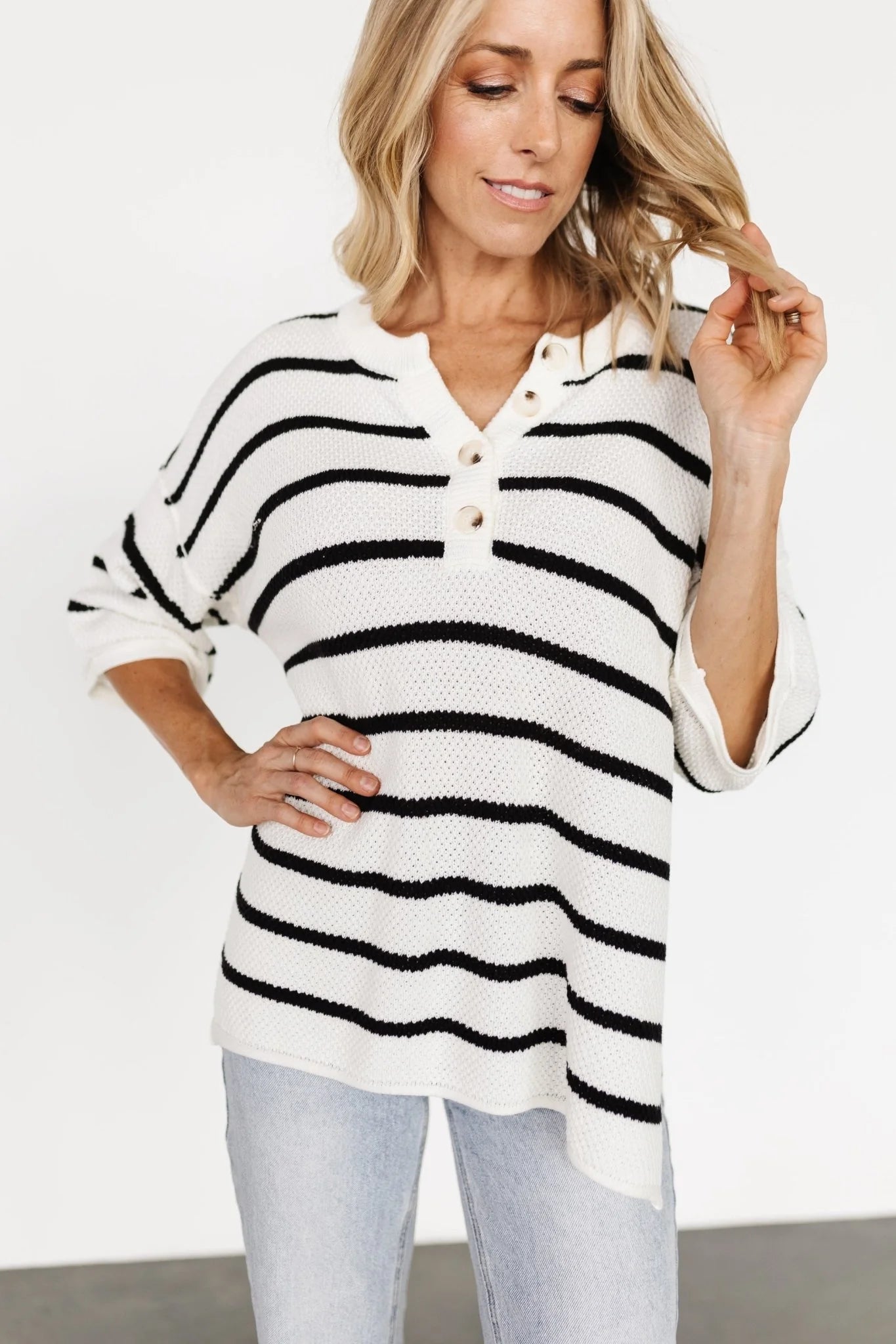 Maddock Knit Top | Off White + Black