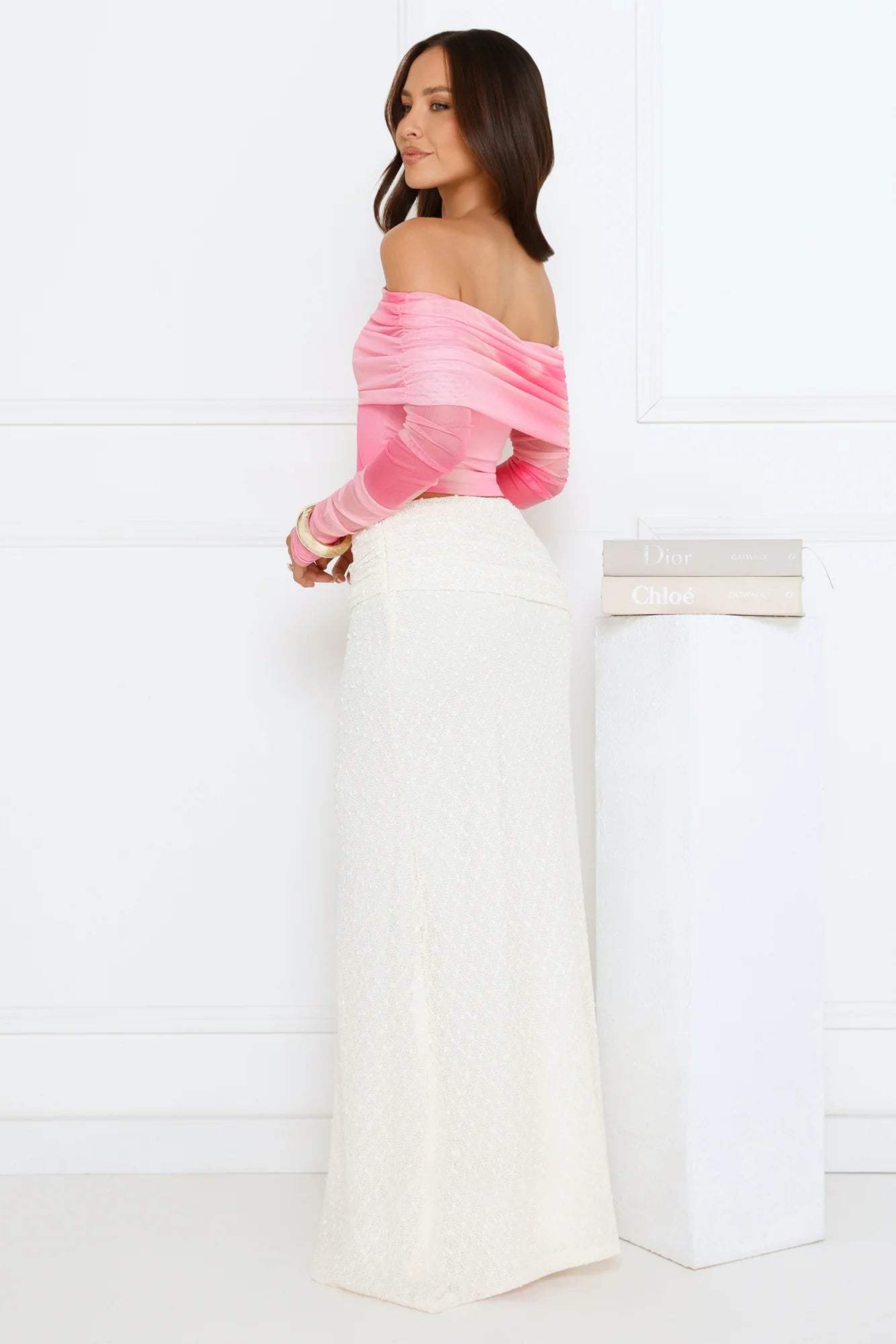 Glow Getter Girl Off Shoulder Crop Top Pink