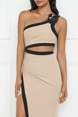 Trendsetter Mode One Shoulder Maxi Dress Beige