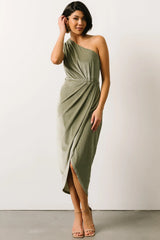 Kourtney Velvet One Shoulder Midi Dress | Sage