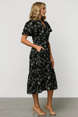 Odeya Tiered Midi Dress | Black + White