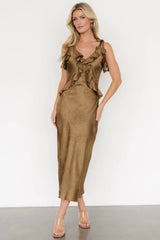 Gianni Satin Ruffle Dress | Olive