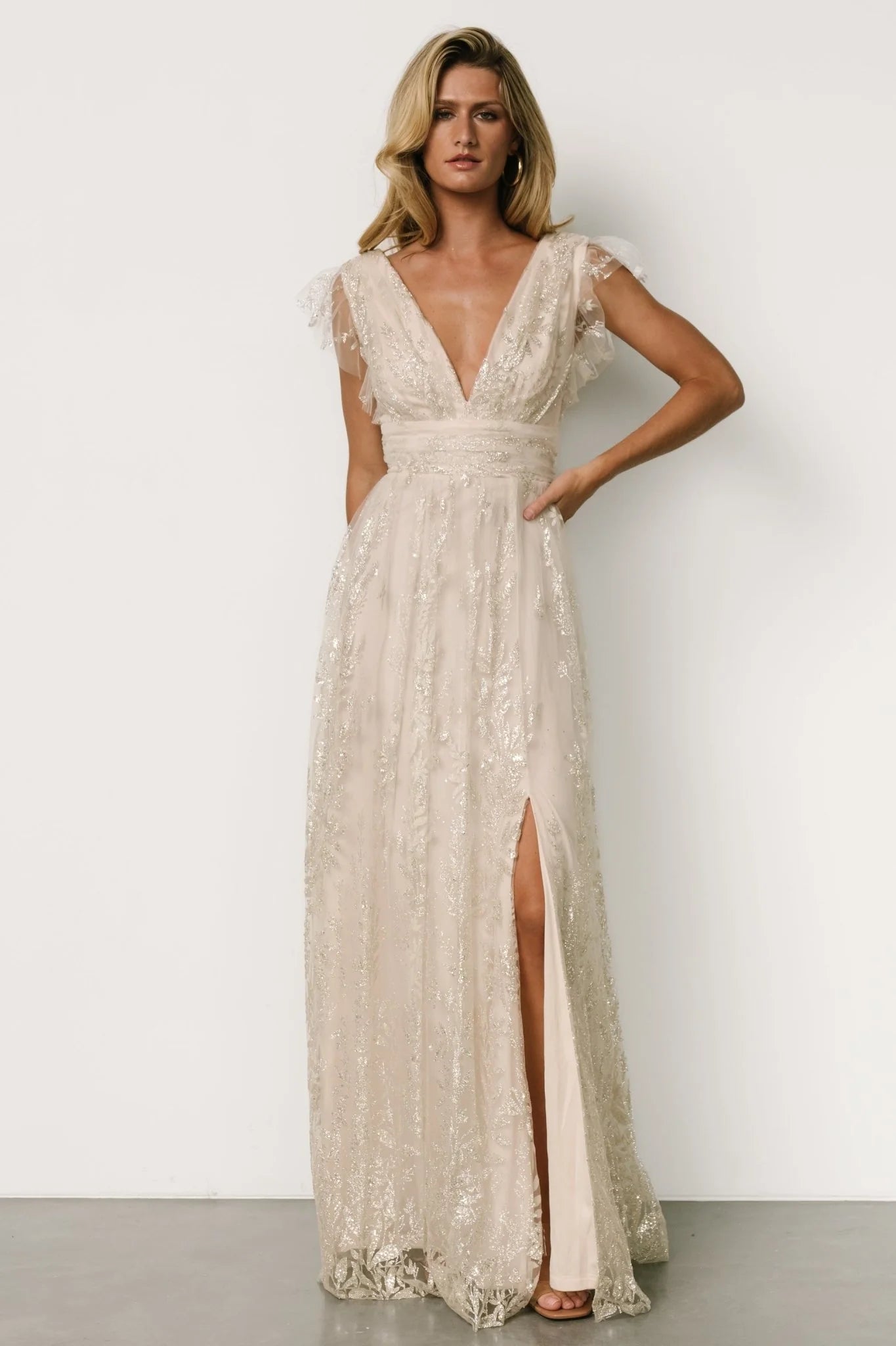 Karina Shimmer Gown | Ivory + Silver