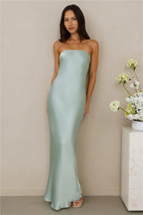 The Felicity Strapless Satin Maxi Dress Sage