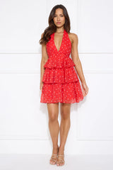 Esther Polka Dot Halter Mini Dress Red