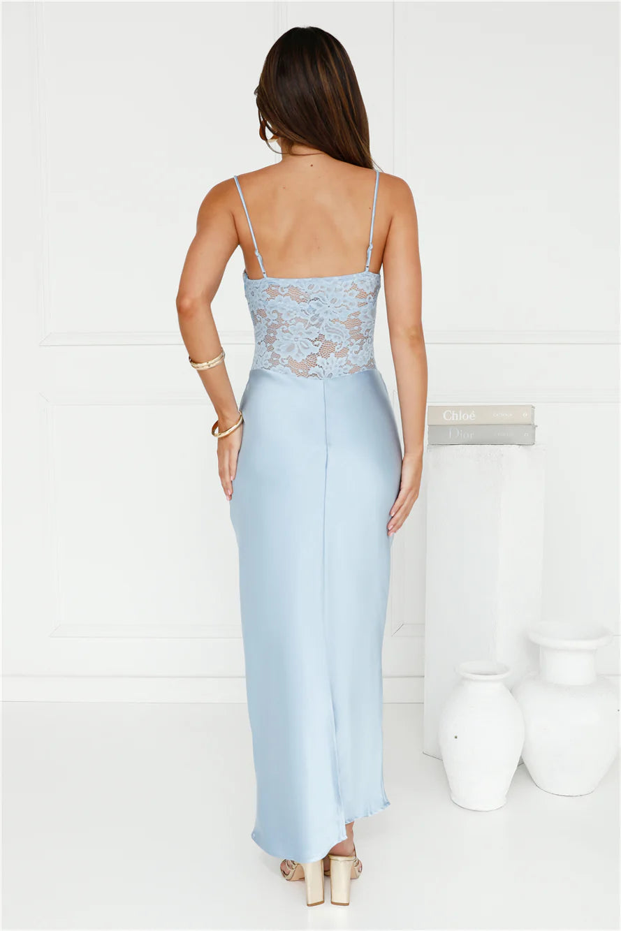 Switch On Satin Maxi Dress Blue